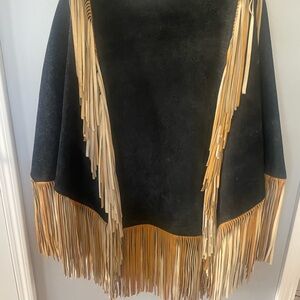 Black and Tan Fringe Cape with Western Suede Poncho
